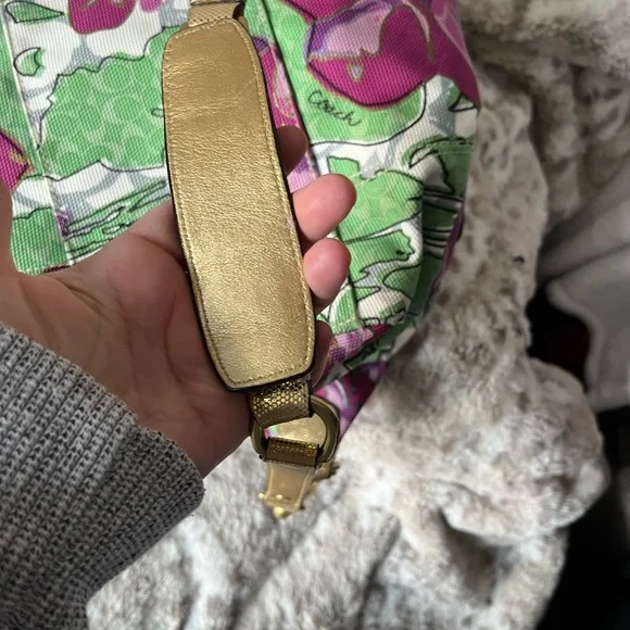 Coach Gold and Purple Floral Satchel - Picture 6 of 9